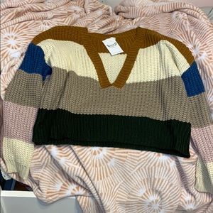 Multi Colored Stripe Deep V Sweater